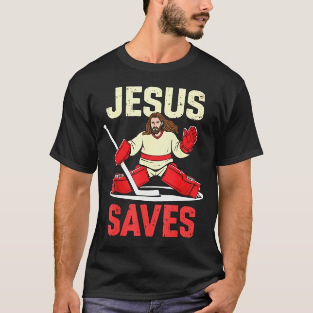 Camiseta Jesus Saves Ice Hockey Goalie Player Christian Fun (Frente)