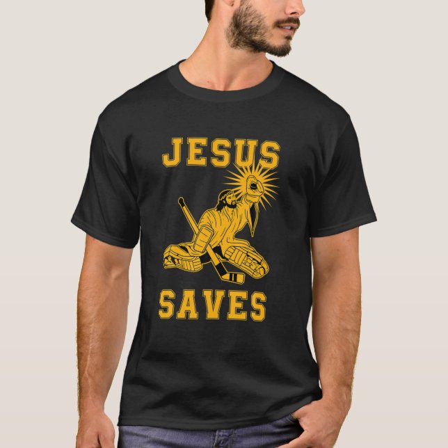 Camiseta Jesus Saves Ice Hockey Goalie Sport Religious Chri (Frente)