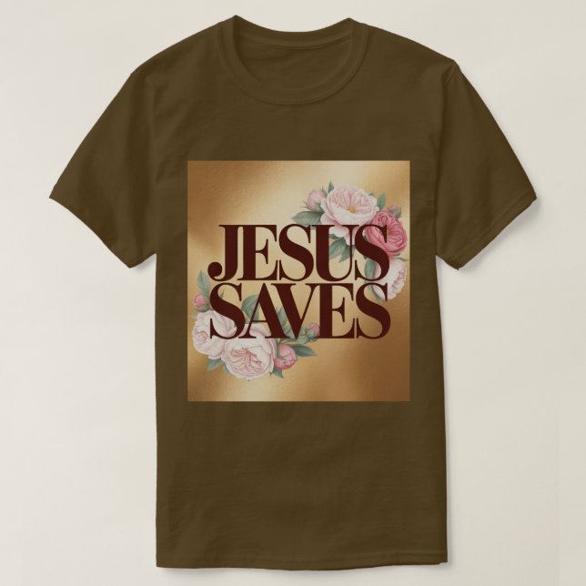 Camiseta Jesus Saves Marrom  (Frente do Design)