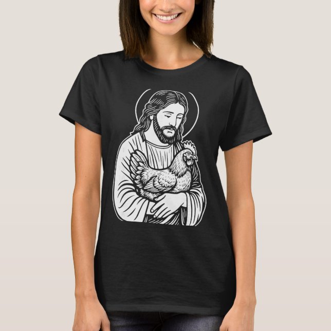 Camiseta Jesus segurando frango  (Frente)