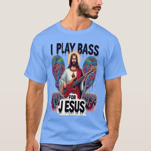 Camiseta Jesus segurando um violão de baixo (Frente)