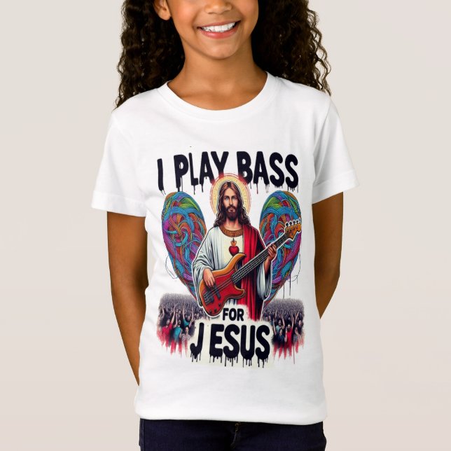 Camiseta Jesus segurando um violão de baixo (Frente)