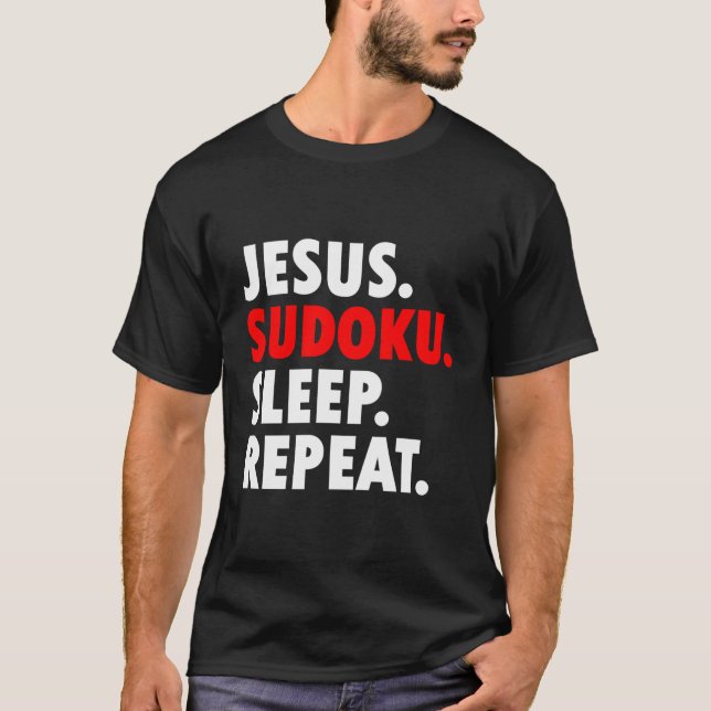 Camiseta Jesus Sudoku Dormem Repetir Novelty Hobby (Frente)
