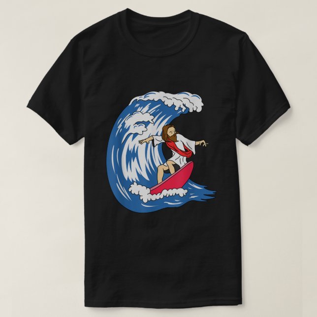 Camiseta Jesus surfando Jesus engraçado (Frente do Design)