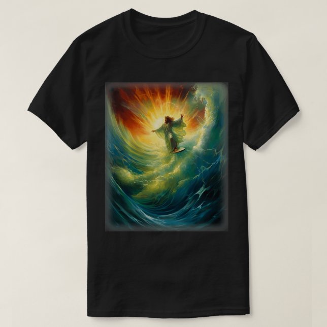 Camiseta Jesus Surfista Onda Celestial Surfando Surf Cristã (Frente do Design)