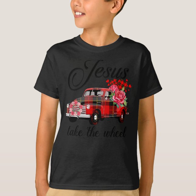 Camiseta Jesus Take The Wheel Red Truck Christmas God Belie (Frente)
