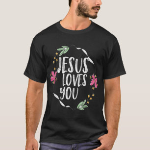 Camiseta Jesus te ama com a flor redonda Gráfico