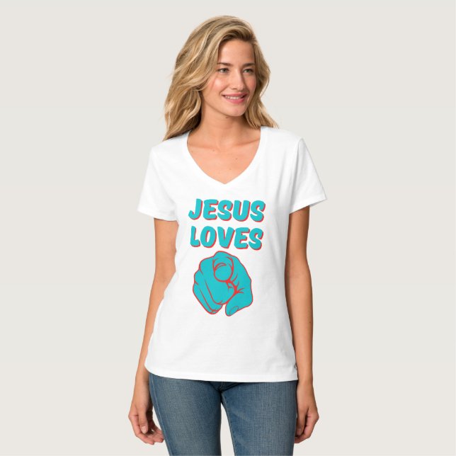Camiseta Jesus Te Ama Com Uma Citação Baseada Em Fé, Mulher (Frente Completa)