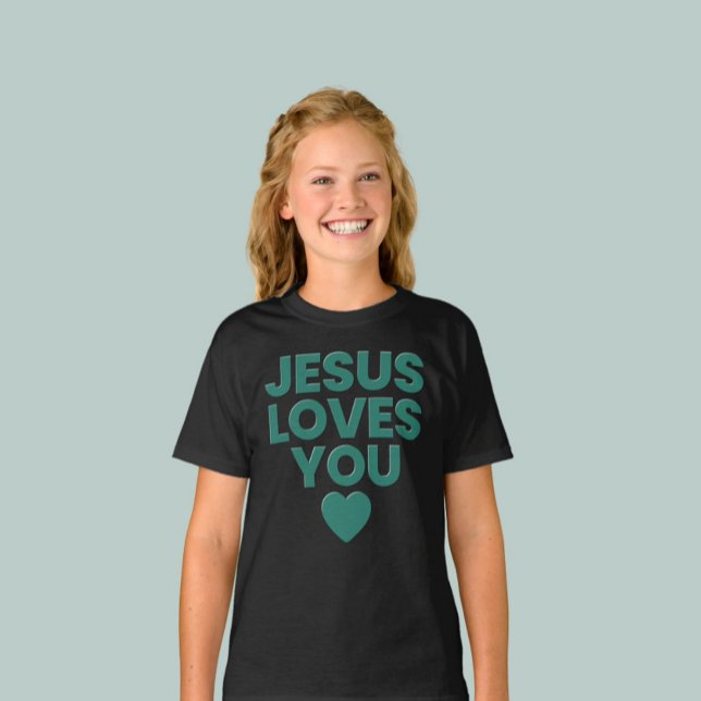 Camiseta Jesus Te Ama, Crianças Cristão, Bela Fé (Criador carregado)