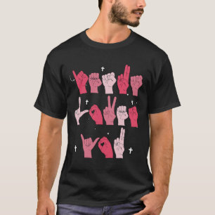 Camiseta Jesus Te Ama Sinal de Língua de Sinais Cristã do V
