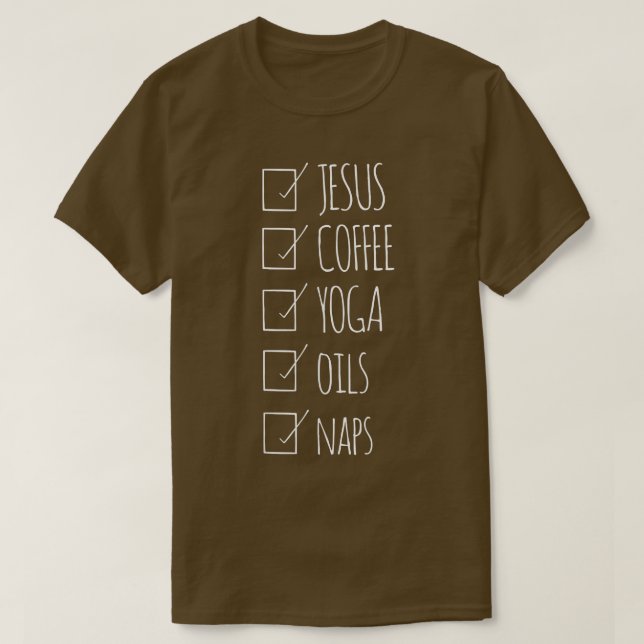 Camiseta Jesus TeeCoffee Yoga Oils Naps Jesus Tee Café Tee (Frente do Design)