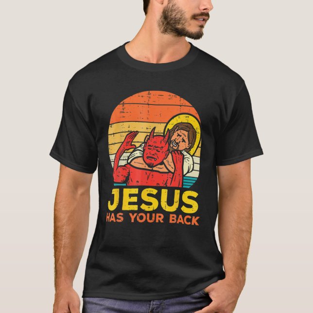 Camiseta Jesus Tem Suas Costas Jiu Jitsu Retro Christian. (Frente)