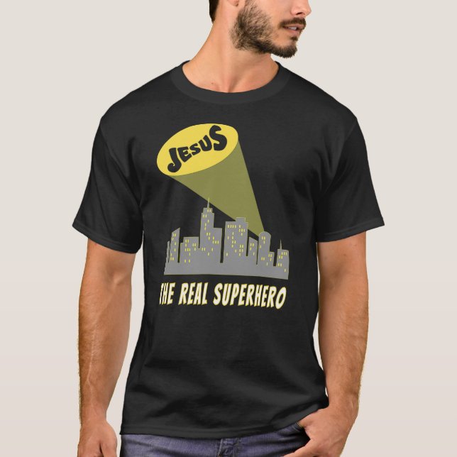 Camiseta Jesus the Real Superhero Bat Signal (Frente)