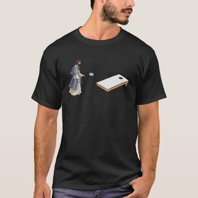 Camiseta Jesus tocando Cornhole (Frente)