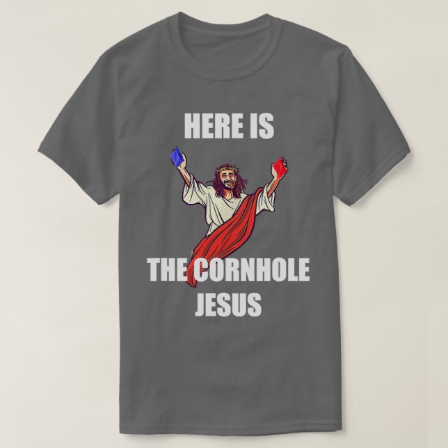Camiseta Jesus tocando Cornhole Jesus Cristo 1 (Frente do Design)