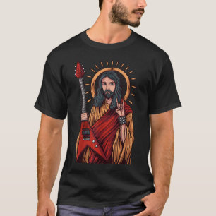 Camiseta Jesus Tocando Guitarra Heavy Metal