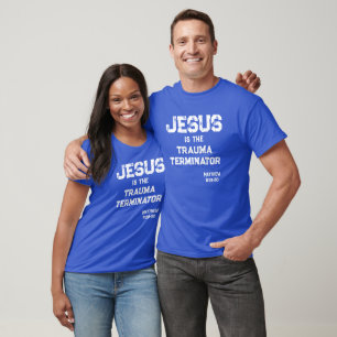 Camiseta Jesus Trauma Terminador Bíblia Cristã Azul