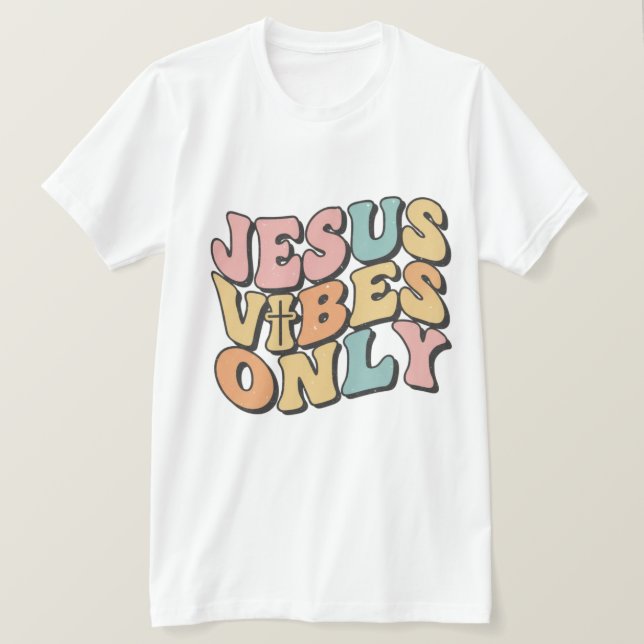 Camiseta Jesus Vibes Only Retro Christian Men’s T-Shirt  (Frente do Design)