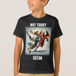 Camiseta Jesus Vs Satã Jogando Lacrosse - Não Hoje Satã