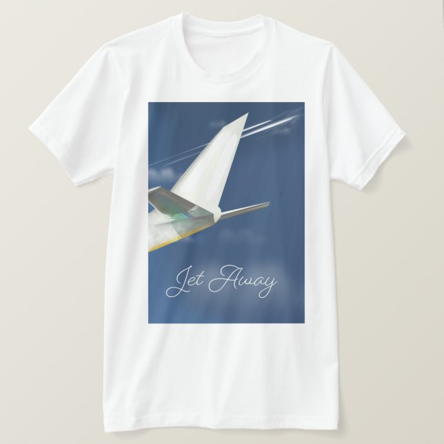 Camiseta Jet Away poster de viagens. (Frente do Design)