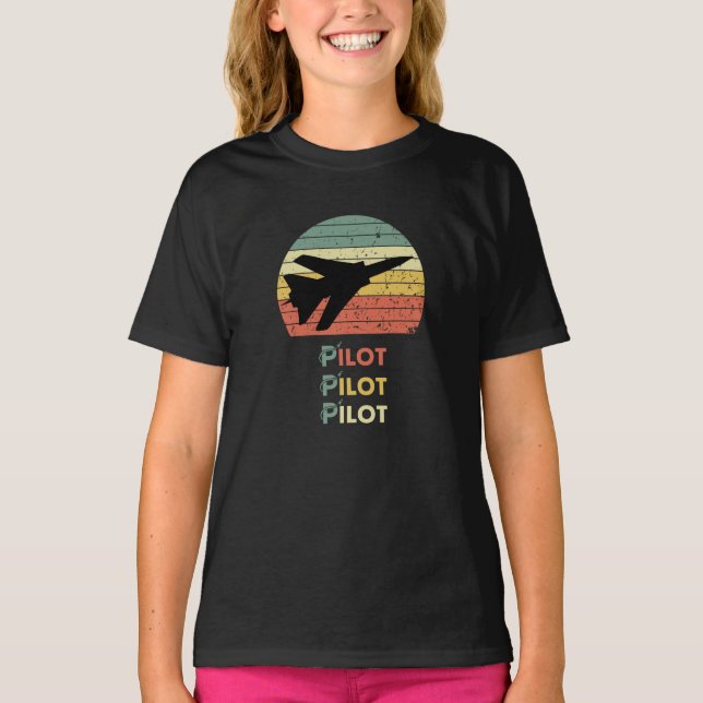 Camiseta Jet Fighter & Sunset,Vintage Retro Simple Aviation (Frente)