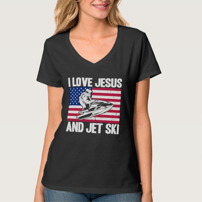 Camiseta Jet Ski I Love Jesus And Jet Ski American Flag (Frente)