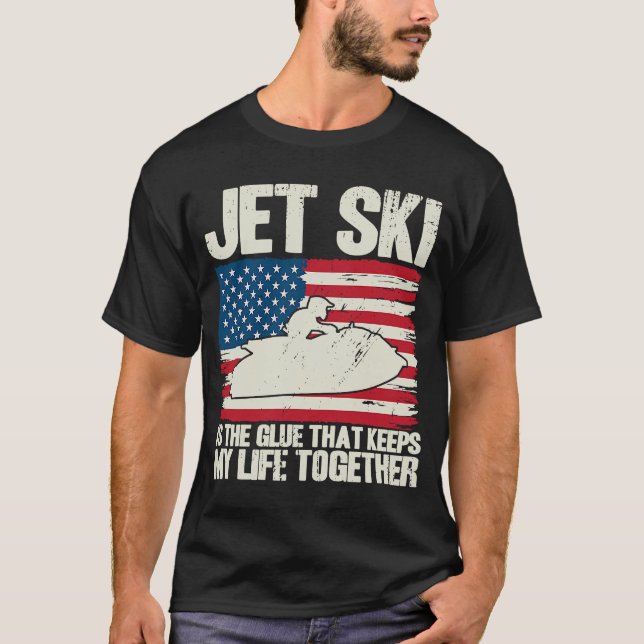 Camiseta Jet Ski Mantém Minha Vida Junta Bandeira Americana (Frente)