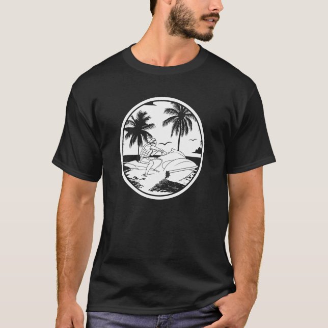 Camiseta Jet Ski Palm Tree Skier Skier Jet Ski (Frente)