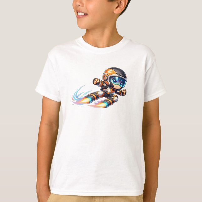 Camiseta Jetpack Racer Cartoon – Cute Futuristic Sci-Fi (Frente)