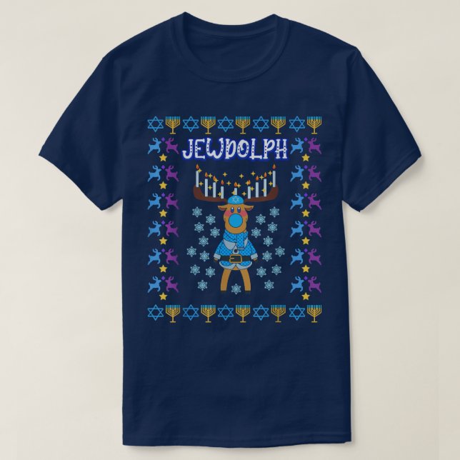 Camiseta Jewdolph Jewish Reindeer Hanukkiah Fun Ugly Hanukk (Frente do Design)