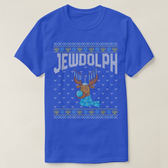 Camiseta Jewdolph Ugly Hanukkah Sweater Reindeer Menorah Ch (Frente do Design)