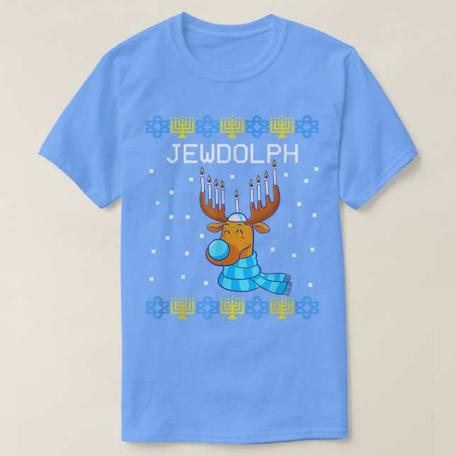 Camiseta Jewdolph Ugly Hanukkah Sweater Reindeer Menorah Ch (Frente do Design)