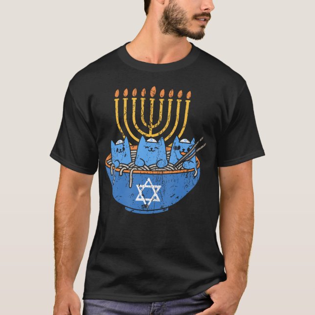 Camiseta Jewish Cats Ramen Kitten Anime Hanukkah 	 - Unisex (Frente)