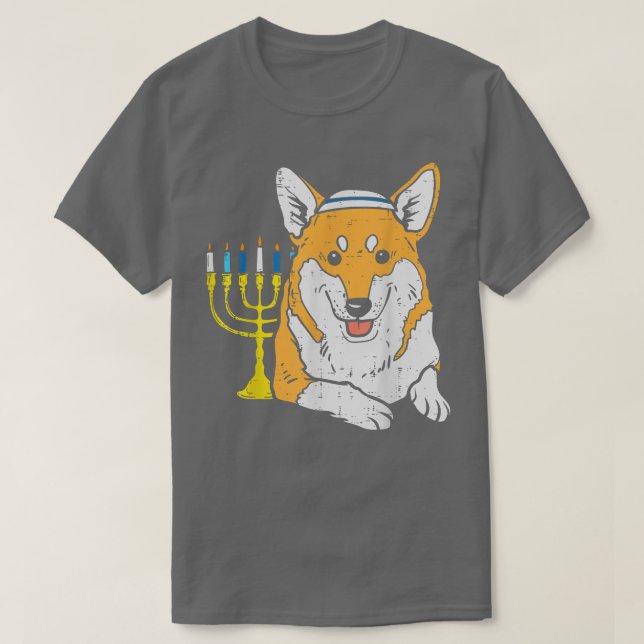 Camiseta Jewish Corgi Dog Menorah Hanukkah Pajamas Chanukah (Frente do Design)