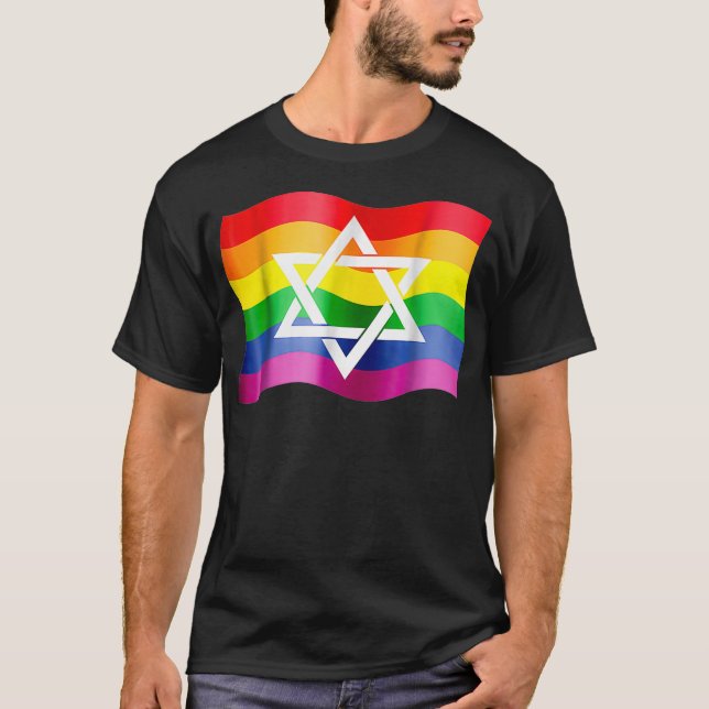 Camiseta Jewish Gay Pride Wavy Flag with a Star of David  (Frente)