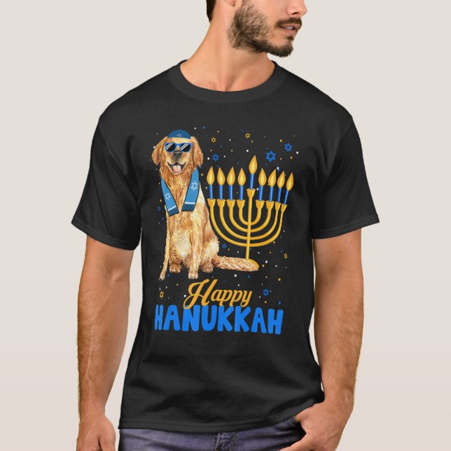 Camiseta Jewish Golden Retriever Dog Menorah Happy Hanukkah (Frente)