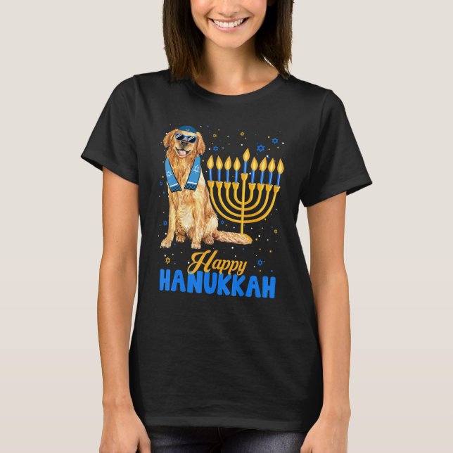 Camiseta Jewish Golden Retriever Dog Menorah Happy Hanukkah (Frente)