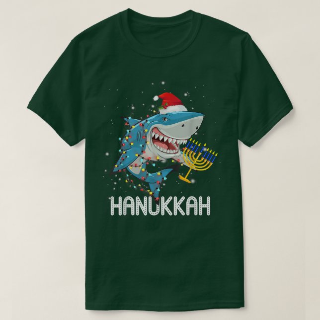 Camiseta Jewish Shark Menorah Funny Hanukkah Chanukah Anima (Frente do Design)