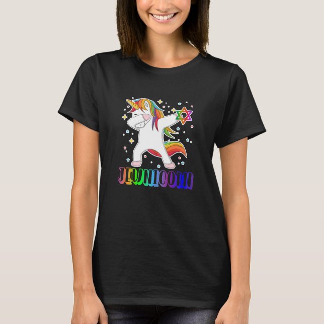 Camiseta Jewnicorn Dabbing judeu Unicorn Hanukkah Chanukah (Frente)