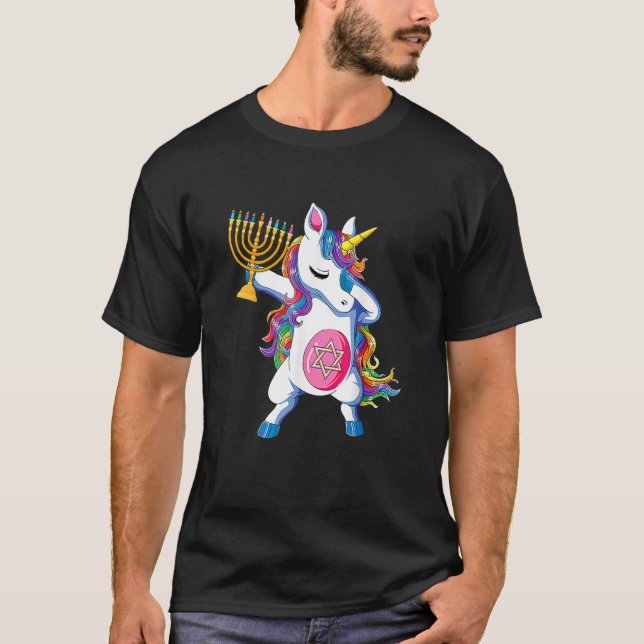 Camiseta Jewnicorn  Hanukkah Unicorn Girl Women Pajamas (Frente)