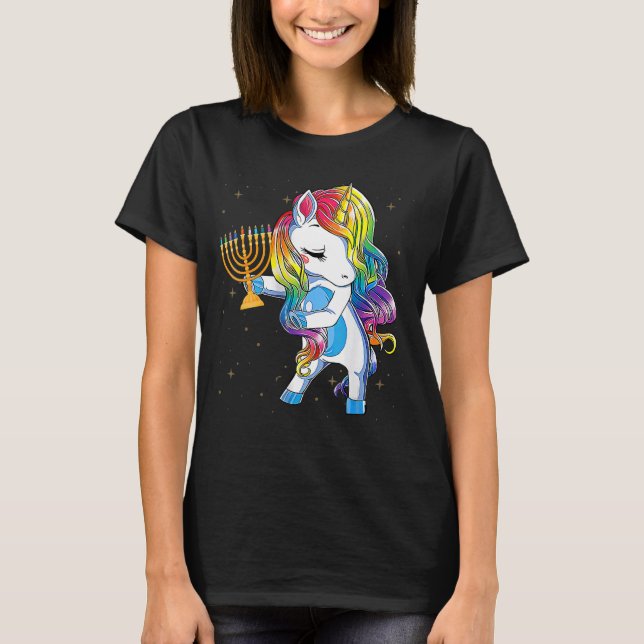 Camiseta Jewnicorn   Hanukkah Unicorn   Girl Women Pajamas (Frente)