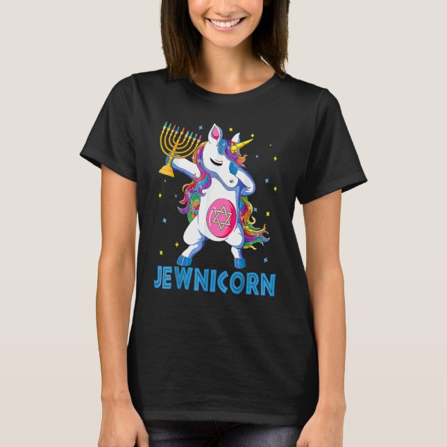 Camiseta Jewnicorn  Hanukkah Unicorn  Girl Women Pajamas (Frente)