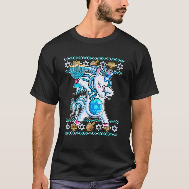 Camiseta Jewnicorn Judeu Unicorn Hanukkah Pajama Girl (Frente)