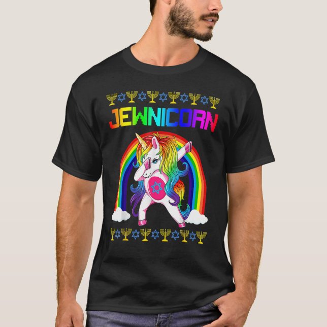 Camiseta Jewnicorn Ugly Hanukkah Sweater Dabbing Unicorn Ch (Frente)