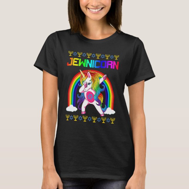 Camiseta Jewnicorn Ugly Hanukkah Sweater Dabbing Unicorn Ch (Frente)