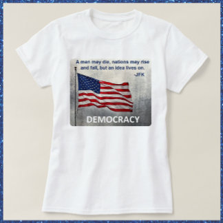 Camiseta JFK Cotação Democracia Design de Bandeira American