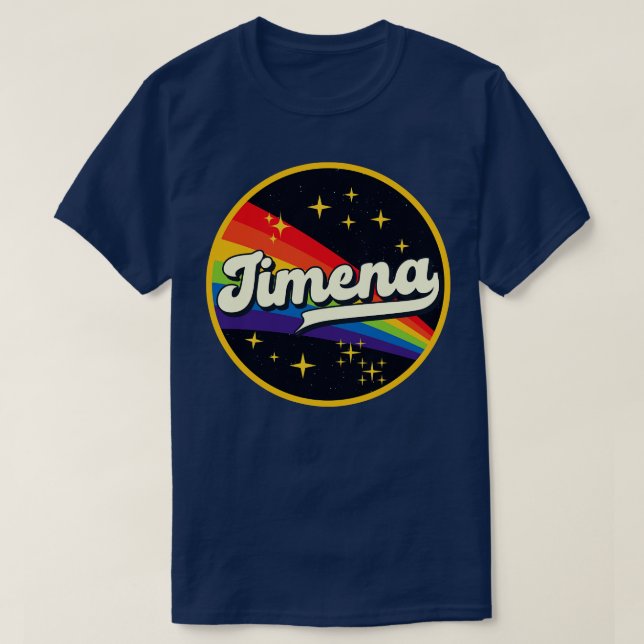 Camiseta Jimena Rainbow No Estilo De Vintagem Espacial (Frente do Design)