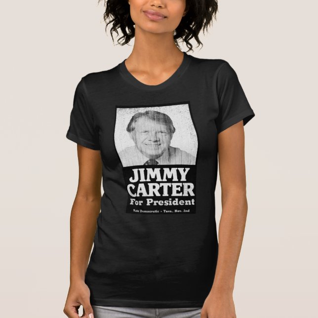 Camiseta Jimmy Carter afligiu preto e branco (Frente)