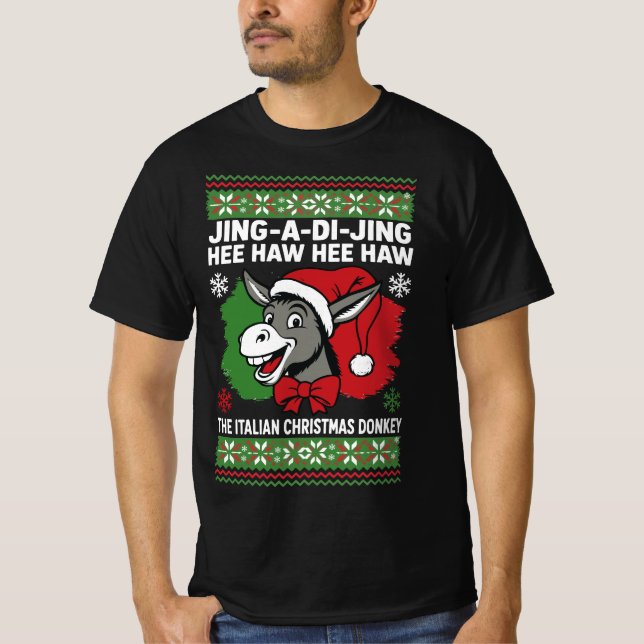 Camiseta Jing a Di Jing Dominick Italian Christmas Donkey (Frente)