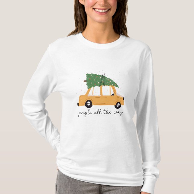 Camiseta Jingle All Way Car and Christmas Tree Holiday (Frente)